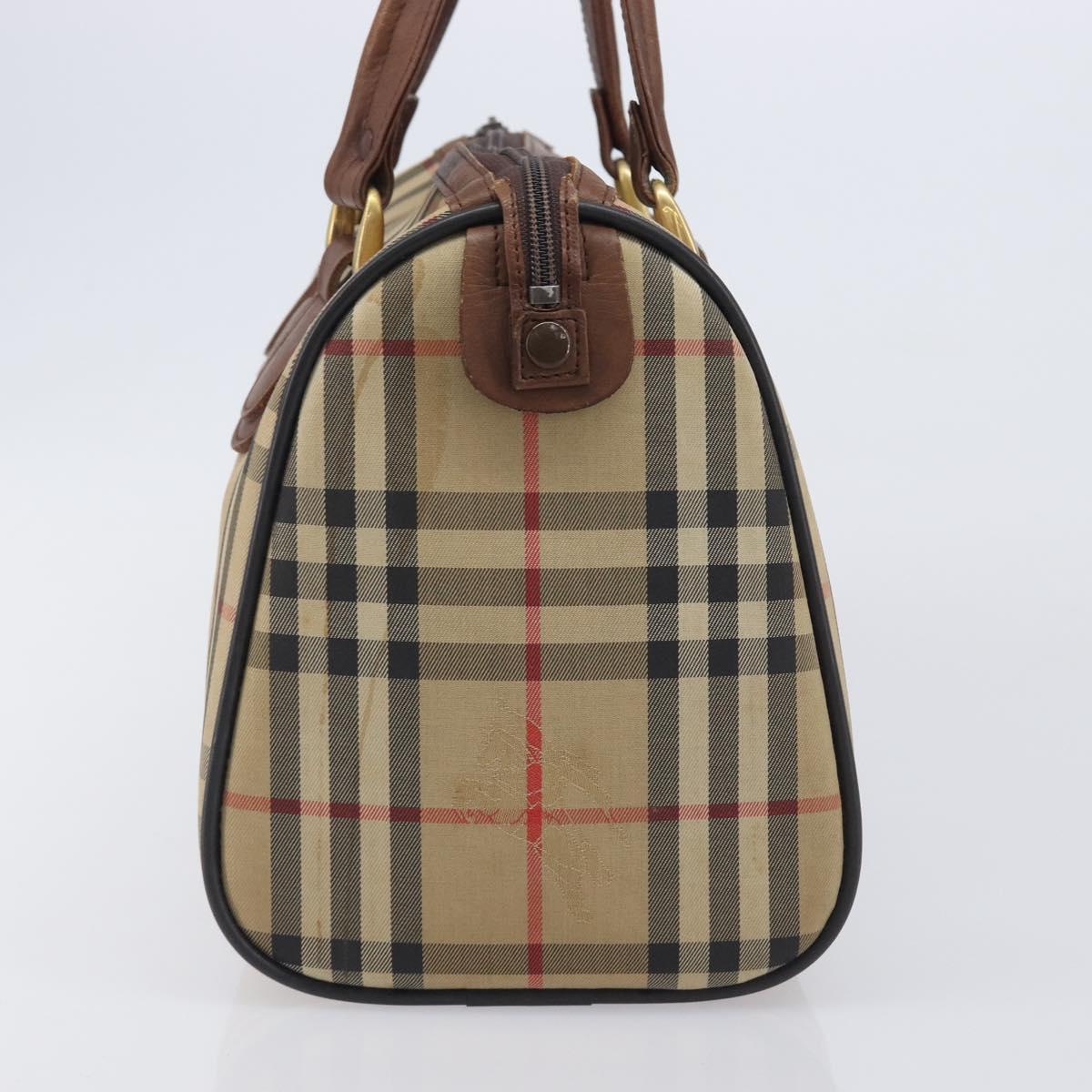 Burberrys Nova Check Boston Bag Canvas Beige Gold Auth 211927