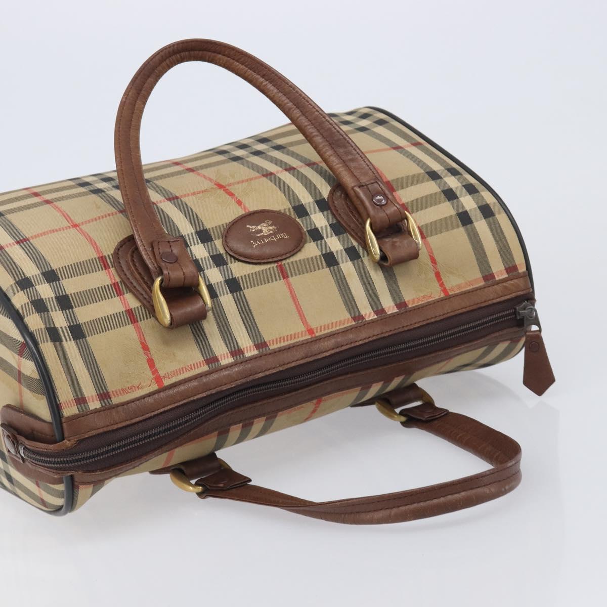 Burberrys Nova Check Boston Bag Canvas Beige Gold Auth 211927