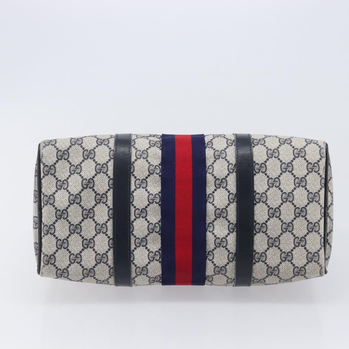 GUCCI GG Supreme Sherry Line Hand Bag PVC Navy Gold 24 012 3842 Auth 211929