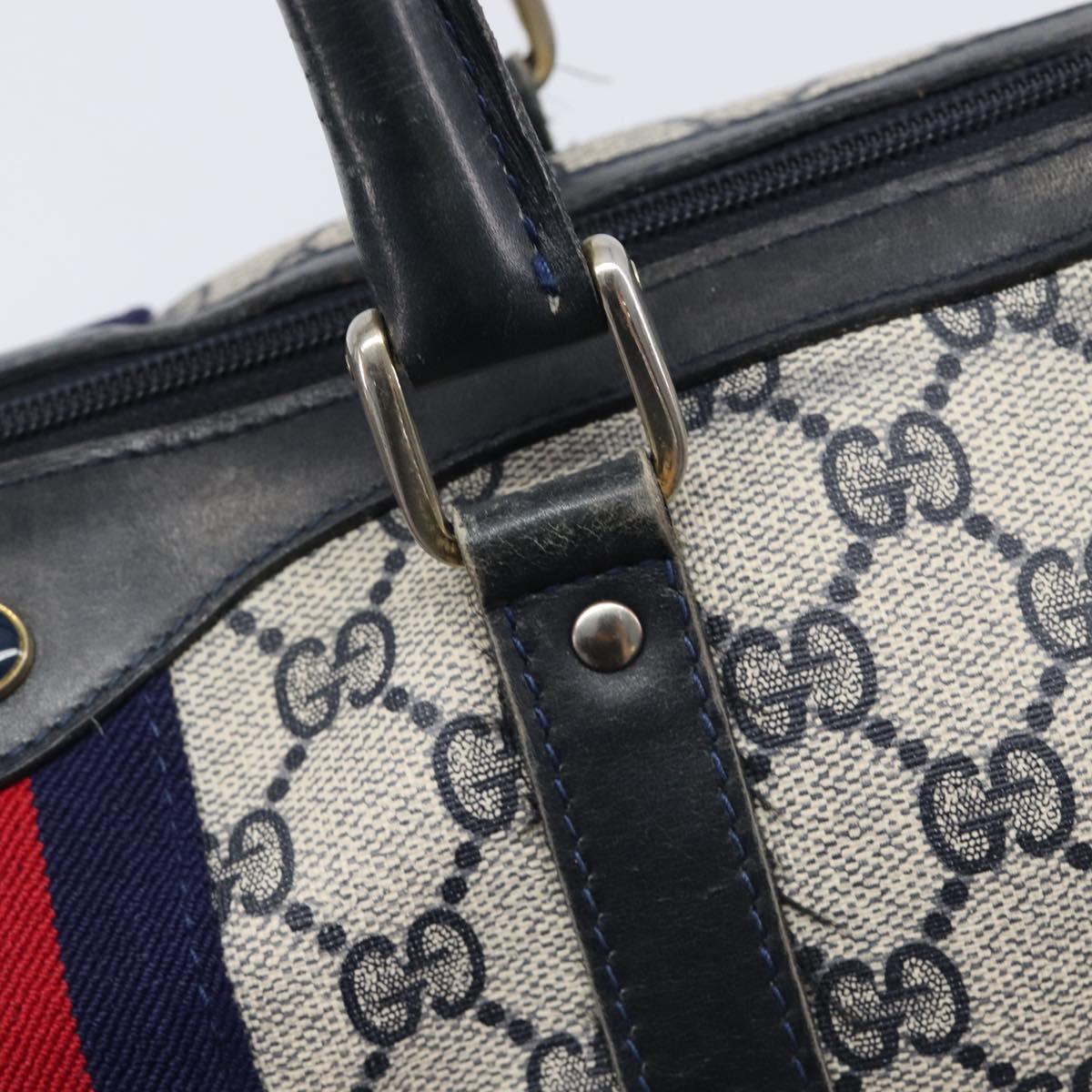GUCCI GG Supreme Sherry Line Hand Bag PVC Navy Gold 24 012 3842 Auth 211929