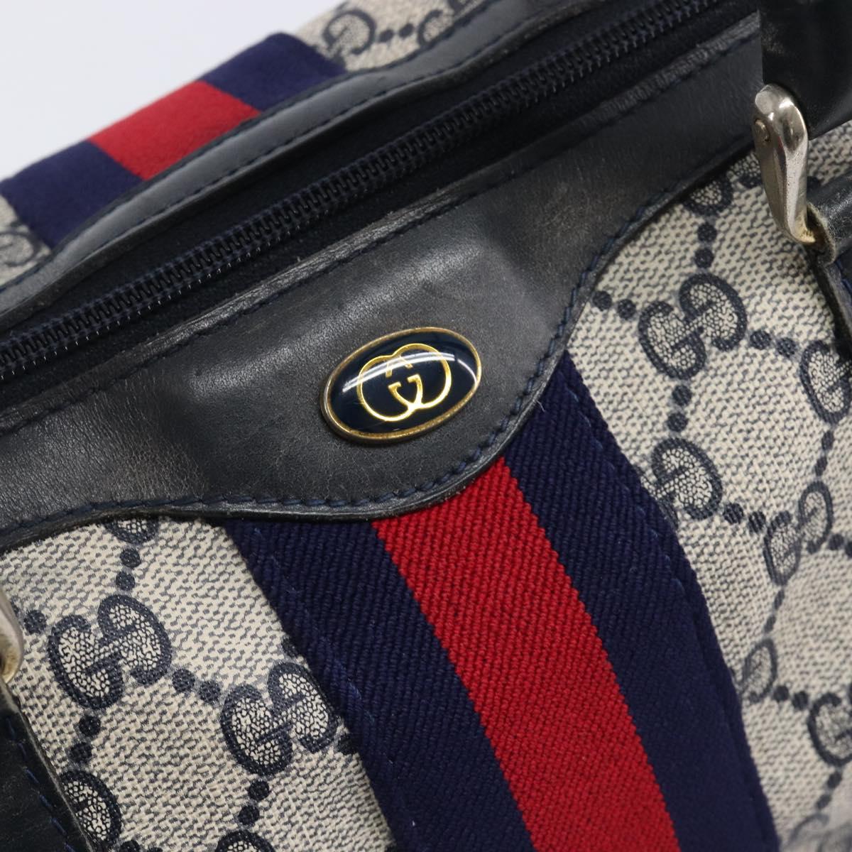 GUCCI GG Supreme Sherry Line Hand Bag PVC Navy Gold 24 012 3842 Auth 211929