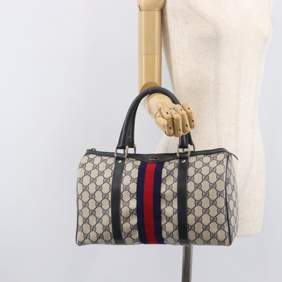 GUCCI GG Supreme Sherry Line Hand Bag PVC Navy Gold 24 012 3842 Auth 211929