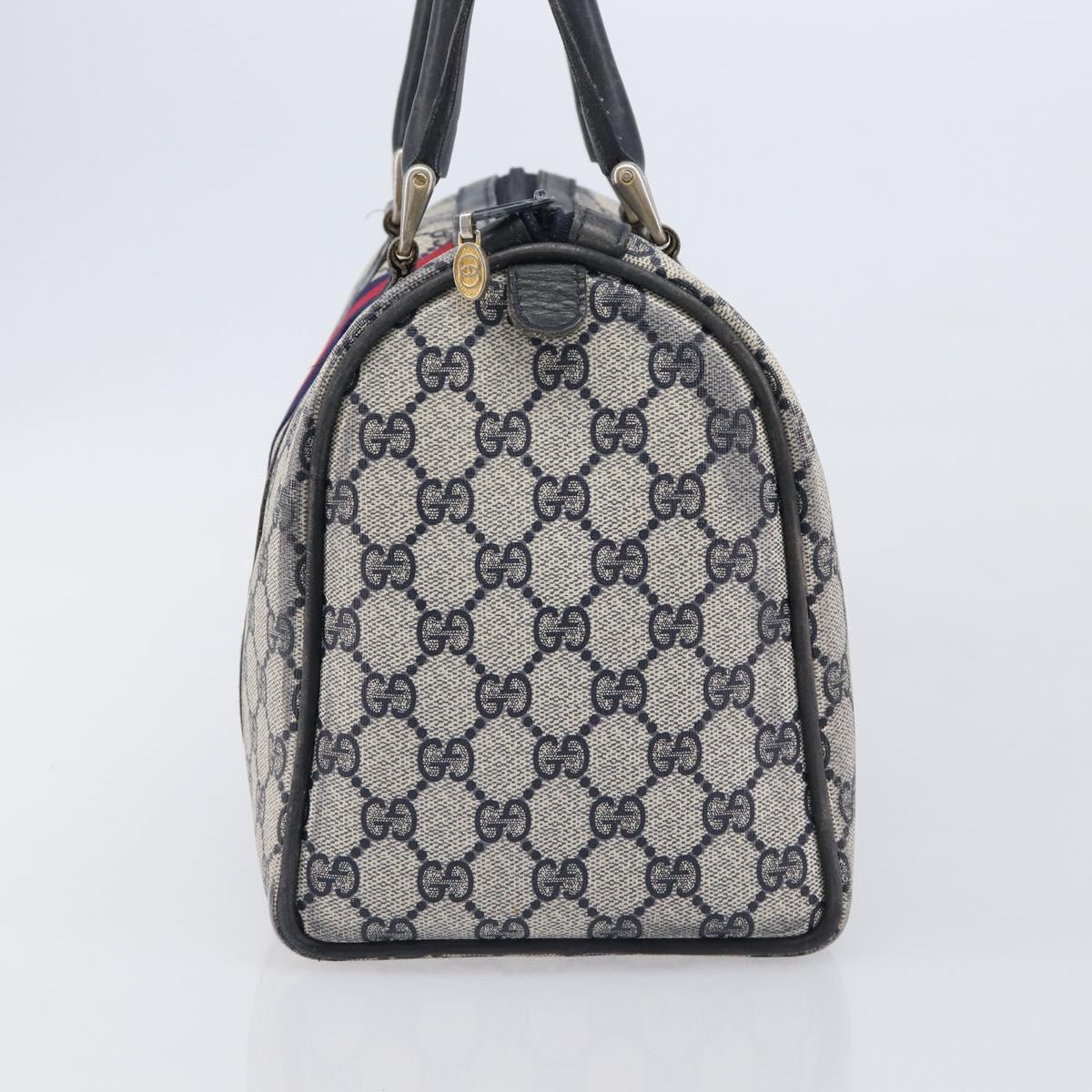GUCCI GG Supreme Sherry Line Hand Bag PVC Navy Gold 24 012 3842 Auth 211929