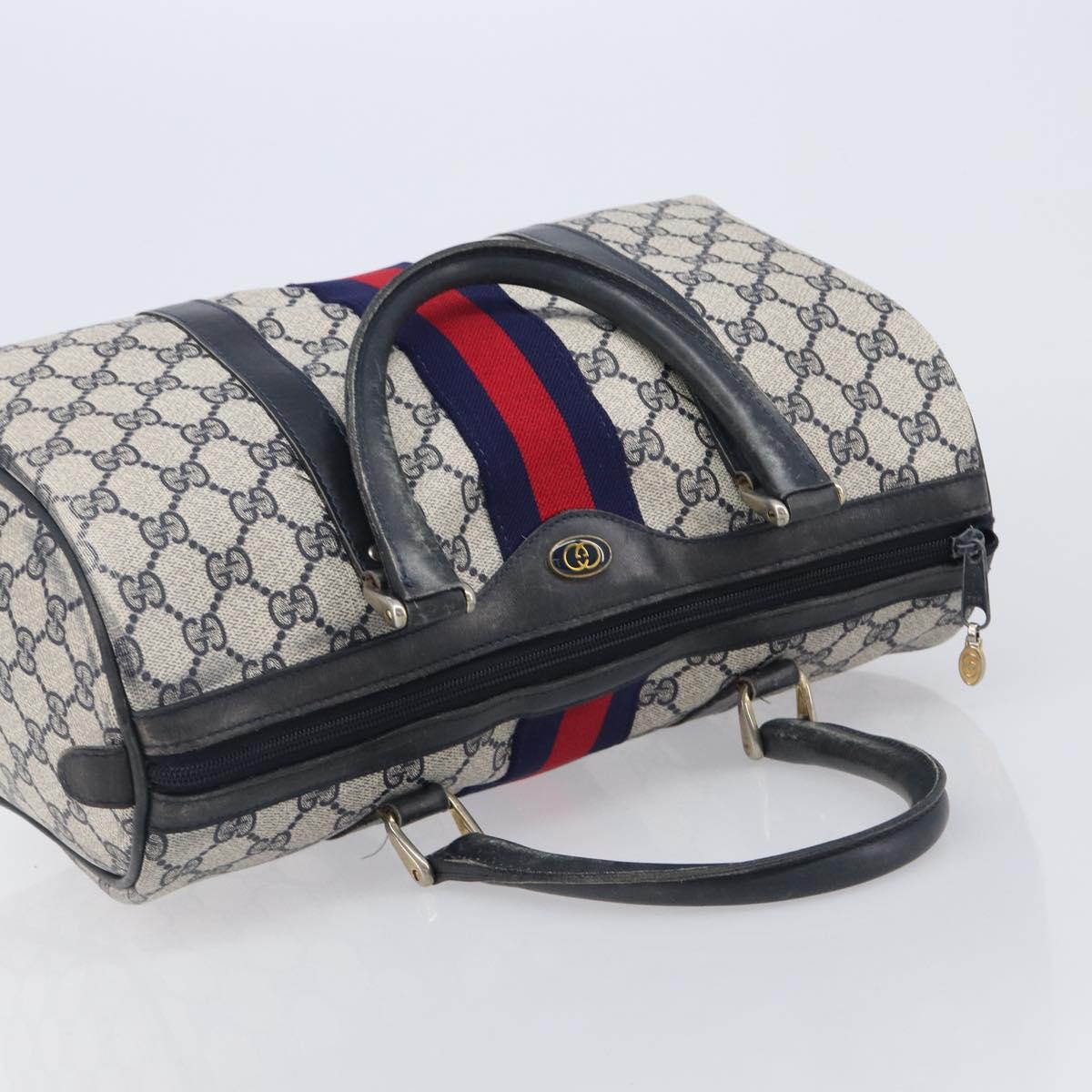 GUCCI GG Supreme Sherry Line Hand Bag PVC Navy Gold 24 012 3842 Auth 211929