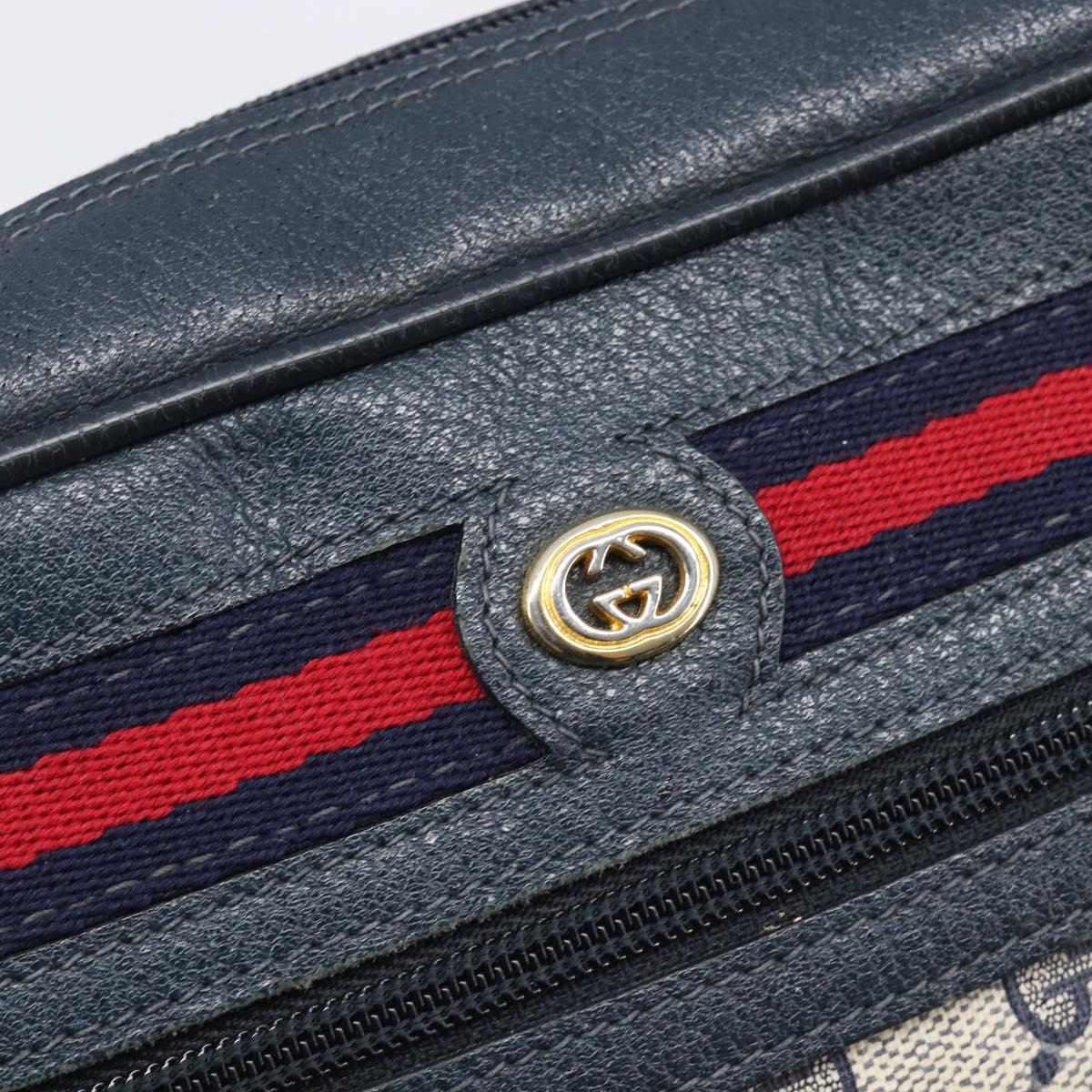 GUCCI GG Supreme Sherry Line Shoulder Bag PVC Navy Gold 56 02 087 Auth 211935