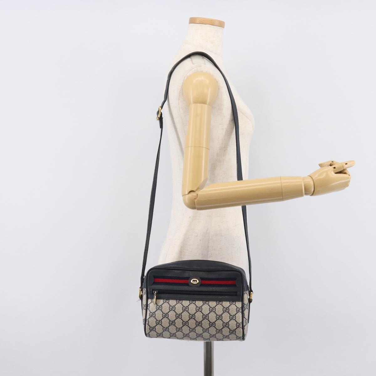 GUCCI GG Supreme Sherry Line Shoulder Bag PVC Navy Gold 56 02 087 Auth 211935
