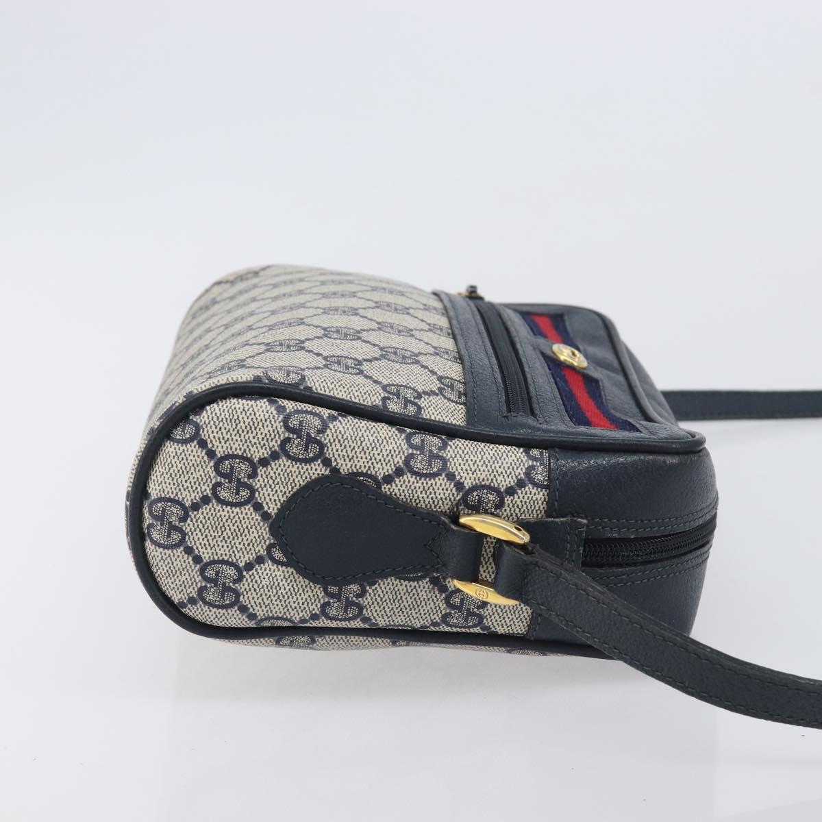 GUCCI GG Supreme Sherry Line Shoulder Bag PVC Navy Gold 56 02 087 Auth 211935