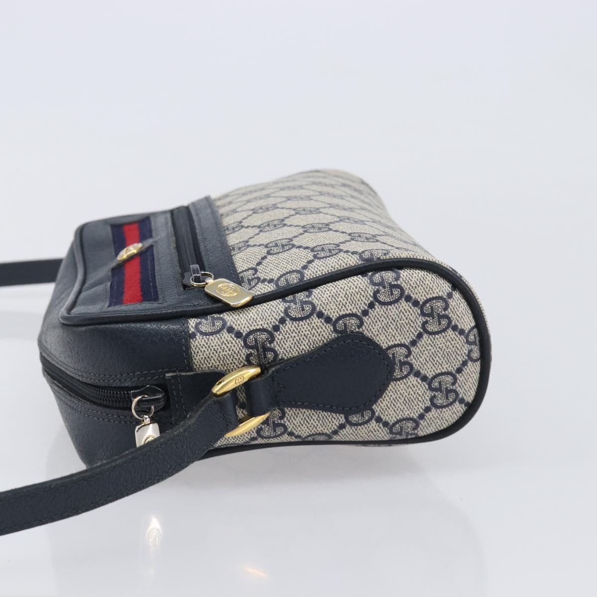 GUCCI GG Supreme Sherry Line Shoulder Bag PVC Navy Gold 56 02 087 Auth 211935