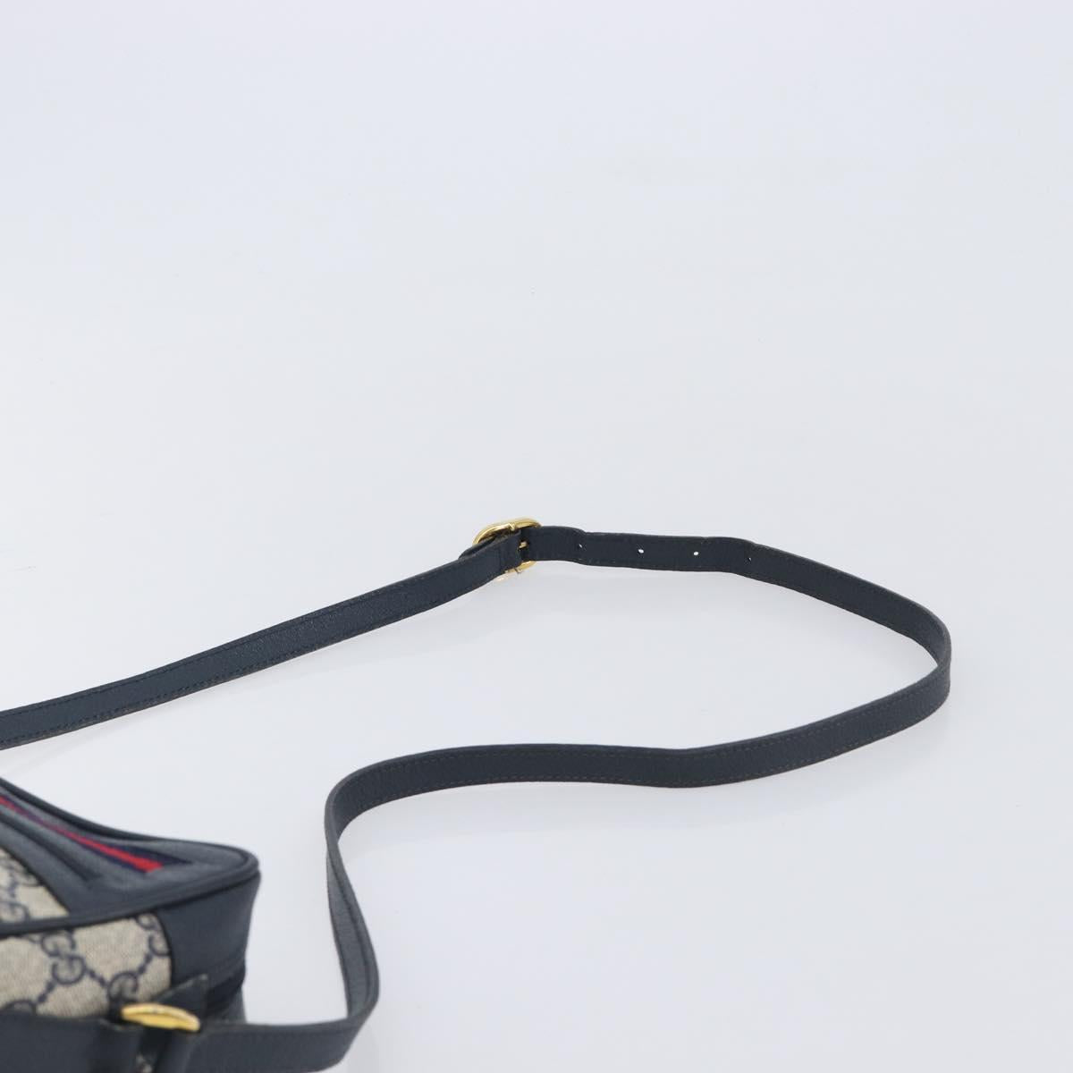 GUCCI GG Supreme Sherry Line Shoulder Bag PVC Navy Gold 56 02 087 Auth 211935