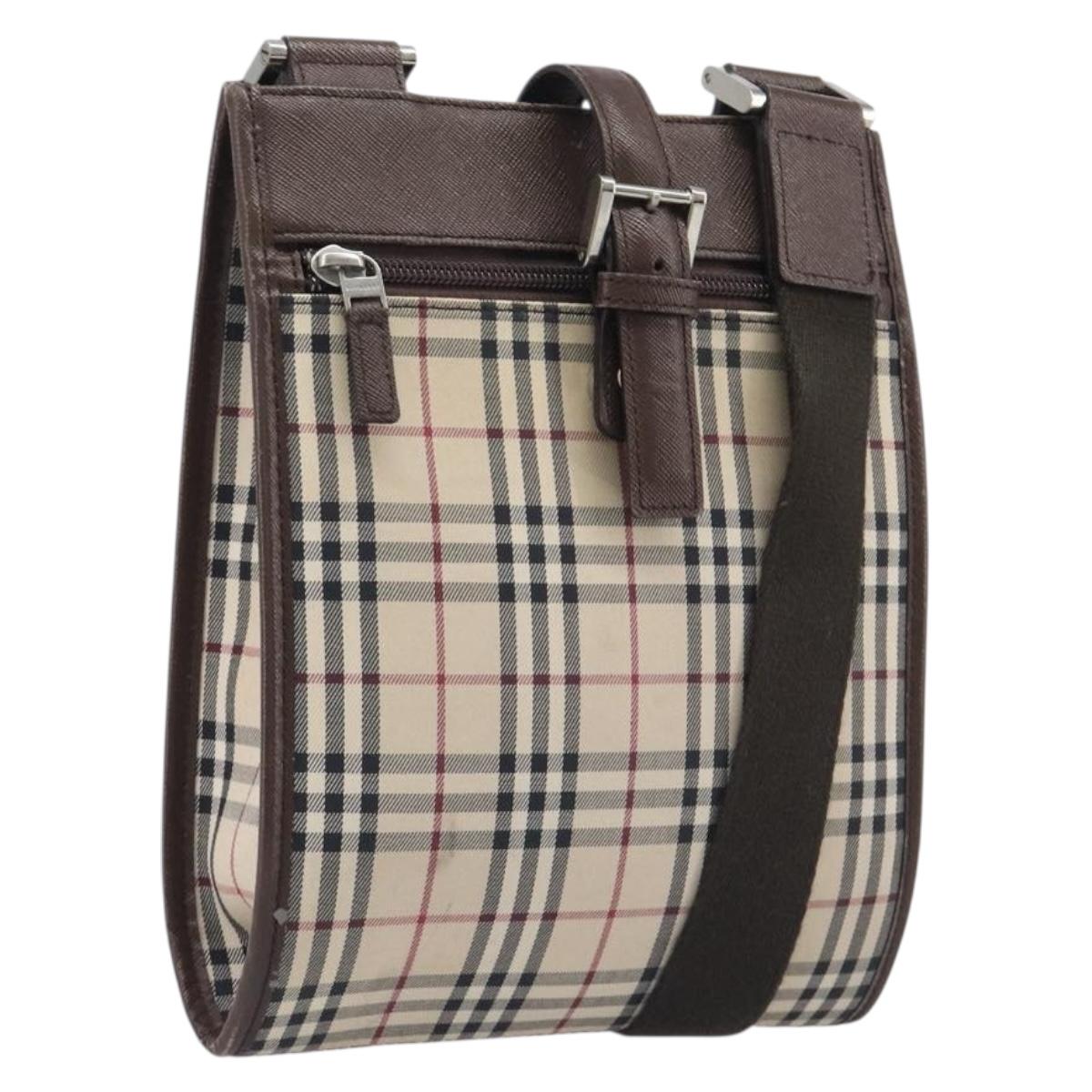 BURBERRY Nova Check Shoulder Bag Canvas Beige Silver Auth 211941