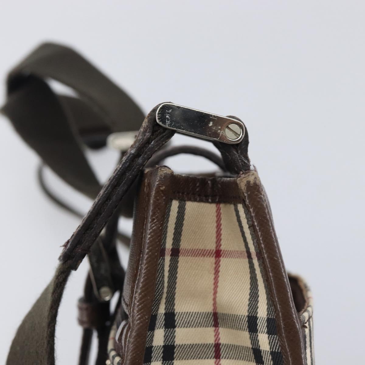 BURBERRY Nova Check Shoulder Bag Canvas Beige Silver Auth 211941