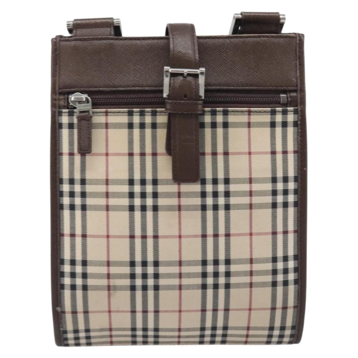 BURBERRY Nova Check Shoulder Bag Canvas Beige Silver Auth 211941
