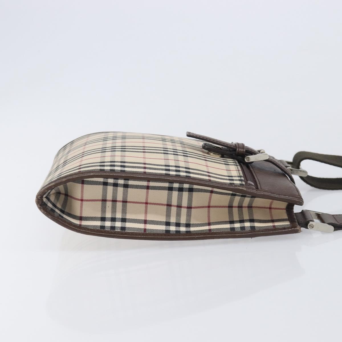 BURBERRY Nova Check Shoulder Bag Canvas Beige Silver Auth 211941