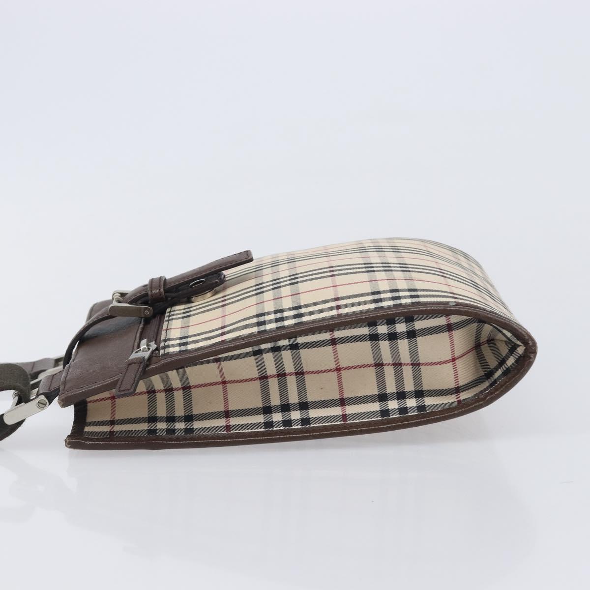 BURBERRY Nova Check Shoulder Bag Canvas Beige Silver Auth 211941