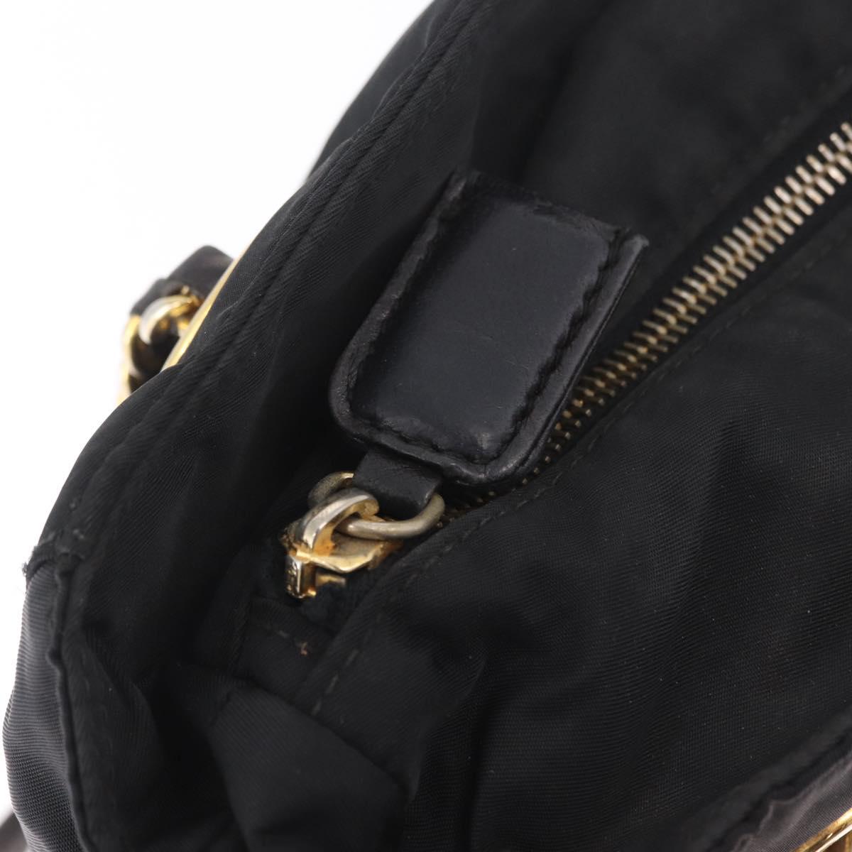 PRADA Chain Shoulder Bag Nylon Black Gold Auth 211942