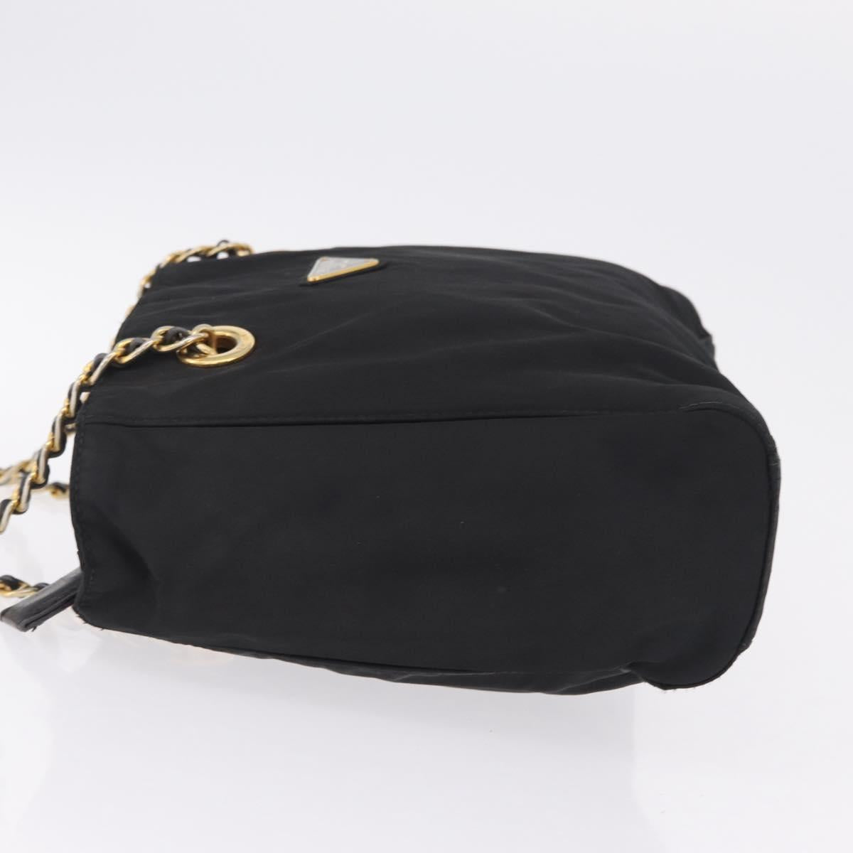 PRADA Chain Shoulder Bag Nylon Black Gold Auth 211942