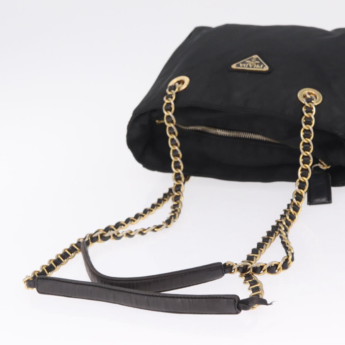 PRADA Chain Shoulder Bag Nylon Black Gold Auth 211942