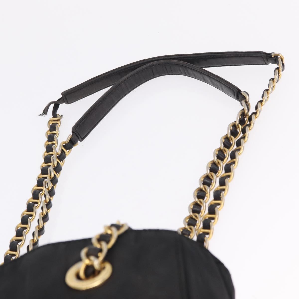 PRADA Chain Shoulder Bag Nylon Black Gold Auth 211942