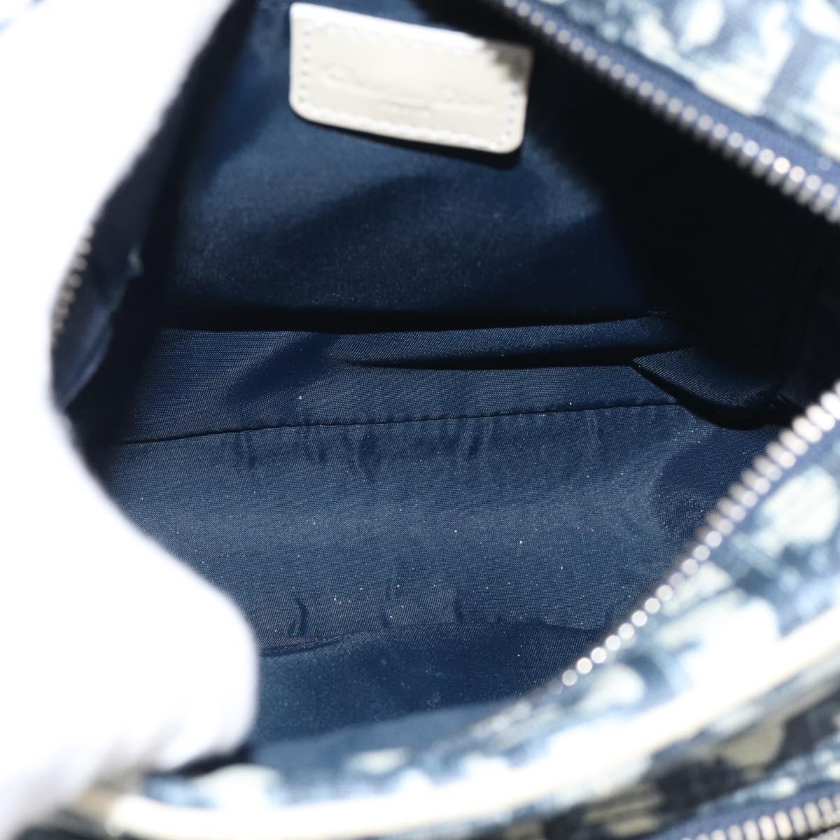 Christian Dior Trotter Canvas Shoulder Bag PVC Blue Silver Auth 211947