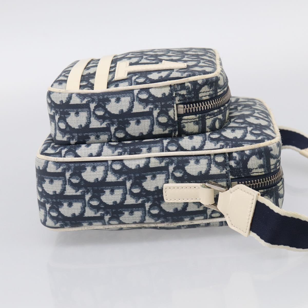 Christian Dior Trotter Canvas Shoulder Bag PVC Blue Silver Auth 211947