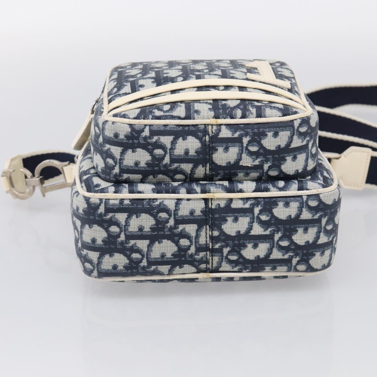 Christian Dior Trotter Canvas Shoulder Bag PVC Blue Silver Auth 211947