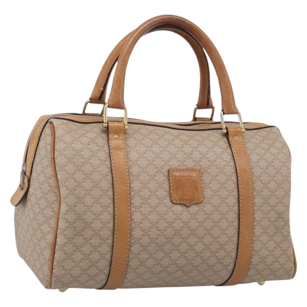 CELINE Macadam Canvas Hand Bag PVC Beige Gold Auth 211949