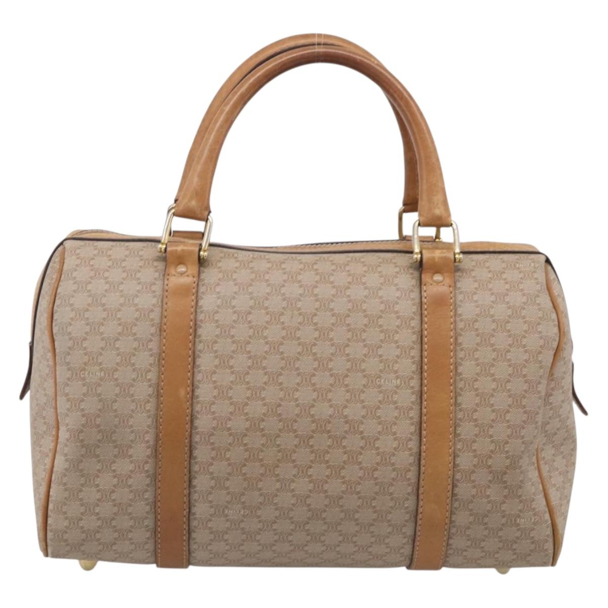 CELINE Macadam Canvas Hand Bag PVC Beige Gold Auth 211949