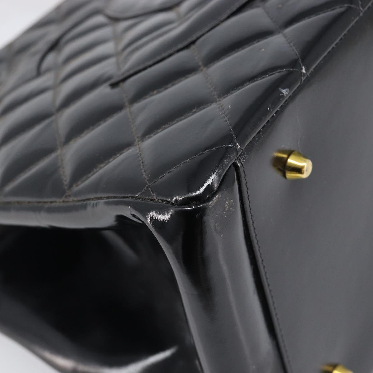 CHANEL Matelasse Chain Hand Bag Patent Leather Black Gold CC Auth 211950