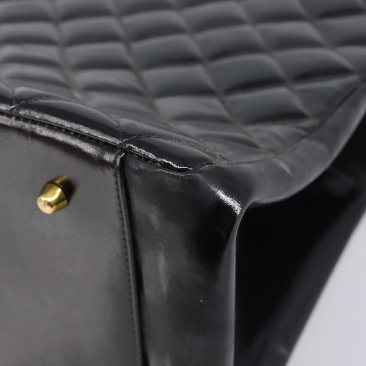 CHANEL Matelasse Chain Hand Bag Patent Leather Black Gold CC Auth 211950