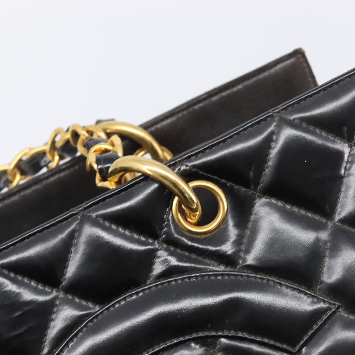 CHANEL Matelasse Chain Hand Bag Patent Leather Black Gold CC Auth 211950