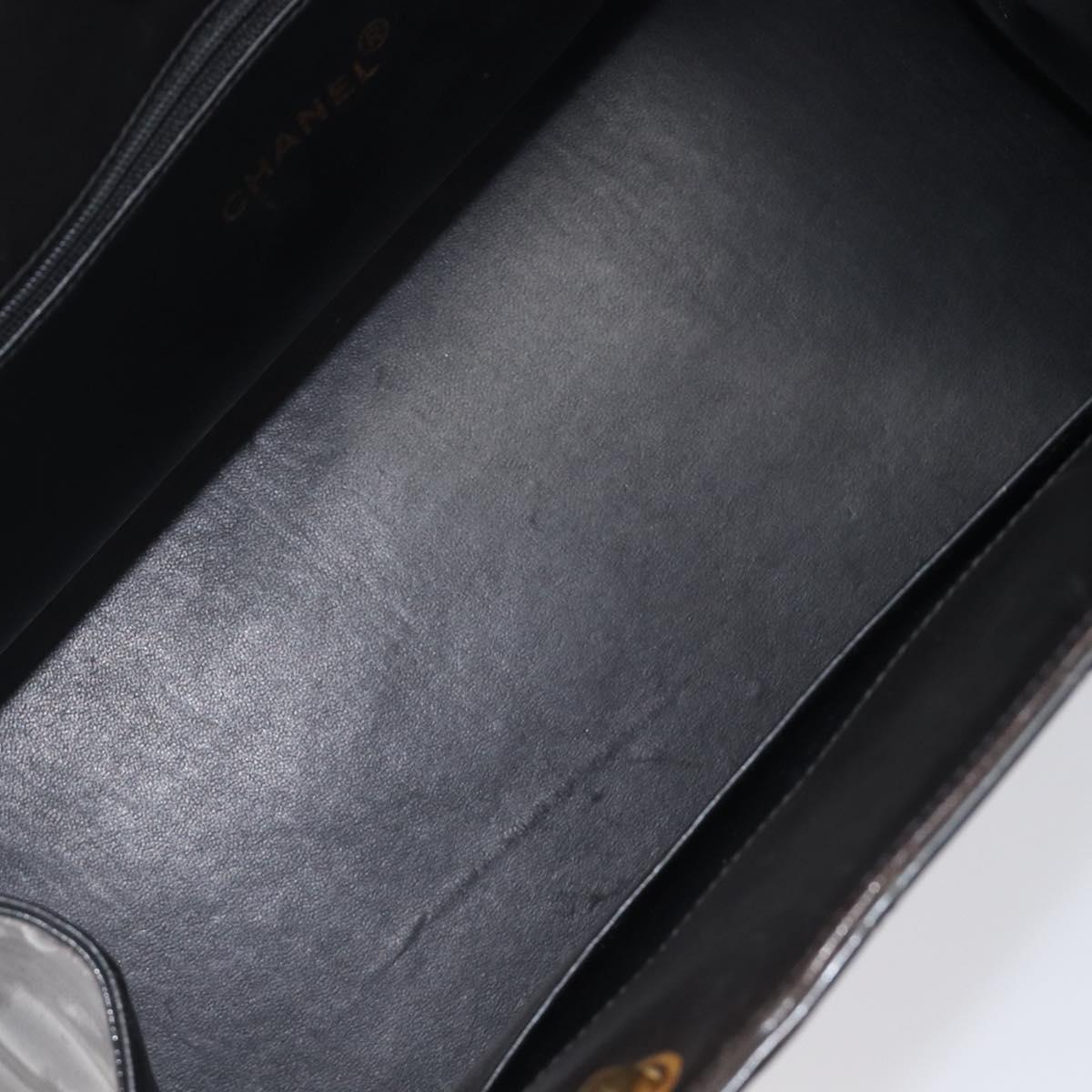 CHANEL Matelasse Chain Hand Bag Patent Leather Black Gold CC Auth 211950