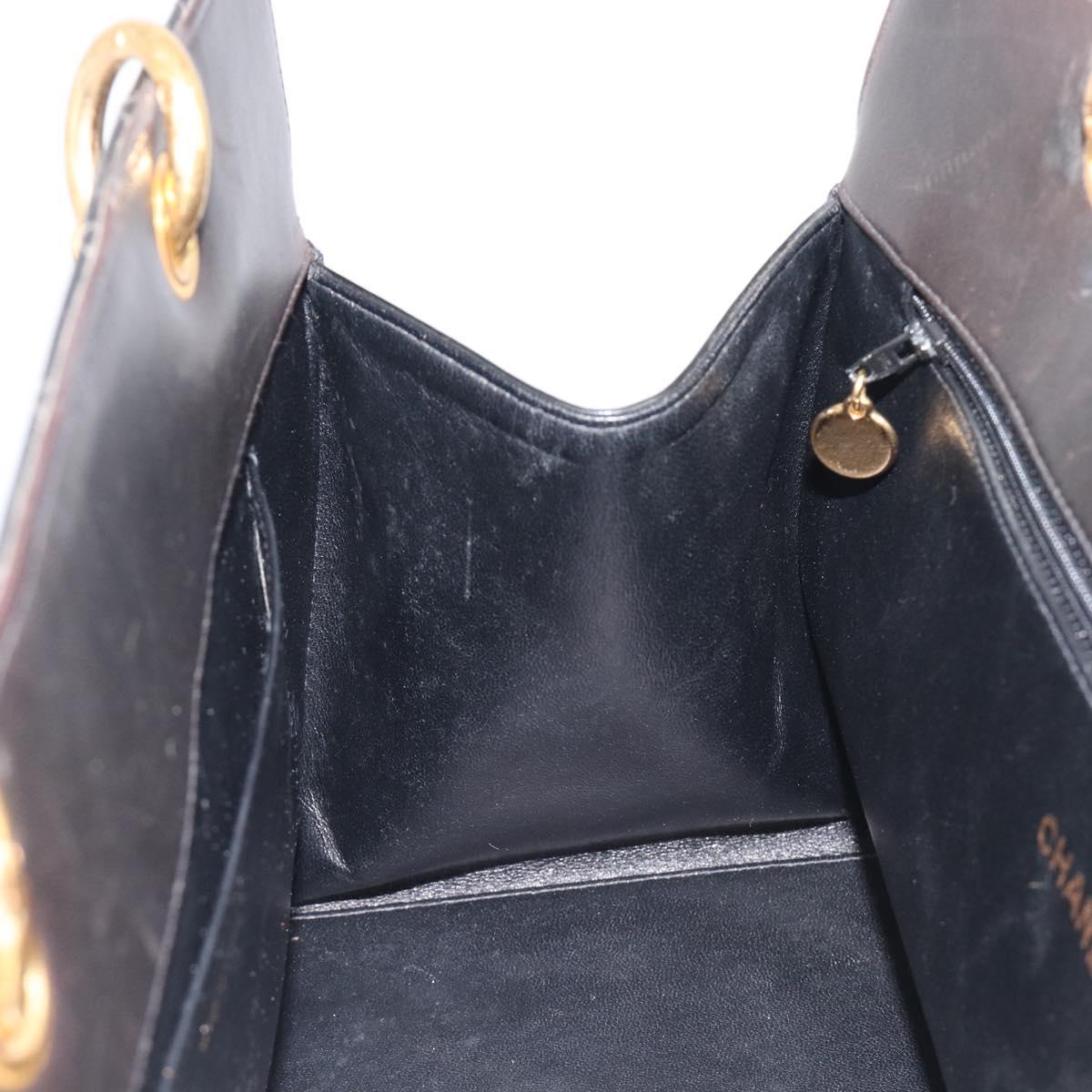 CHANEL Matelasse Chain Hand Bag Patent Leather Black Gold CC Auth 211950