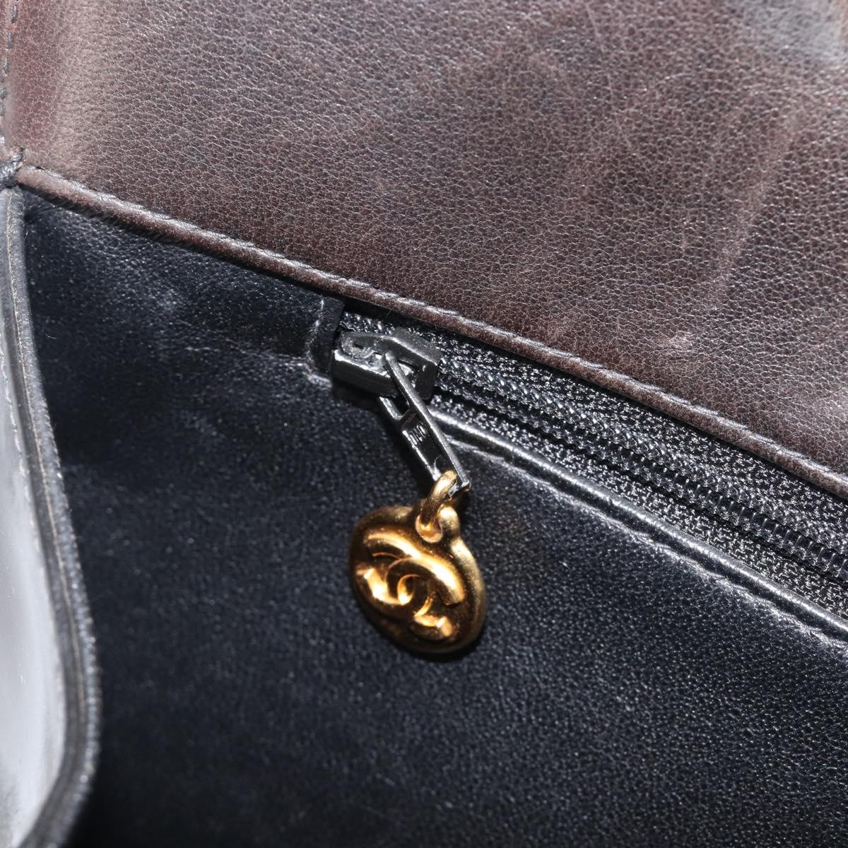 CHANEL Matelasse Chain Hand Bag Patent Leather Black Gold CC Auth 211950