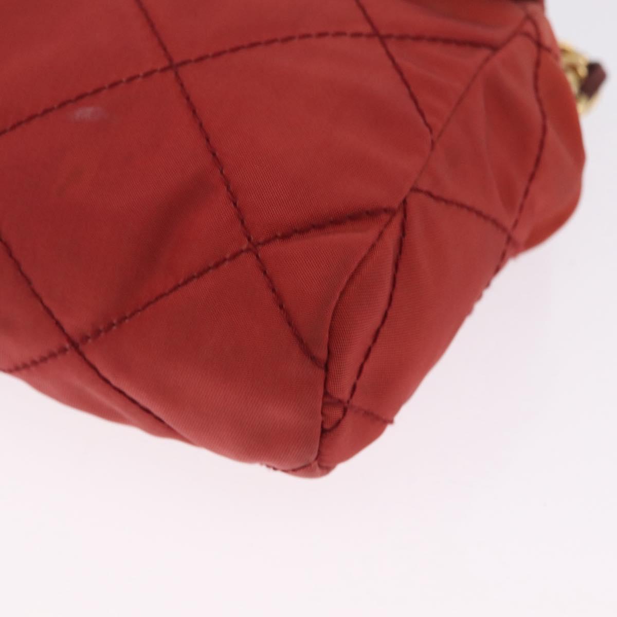 PRADA Chain Shoulder Bag Nylon Red Gold Auth 211952