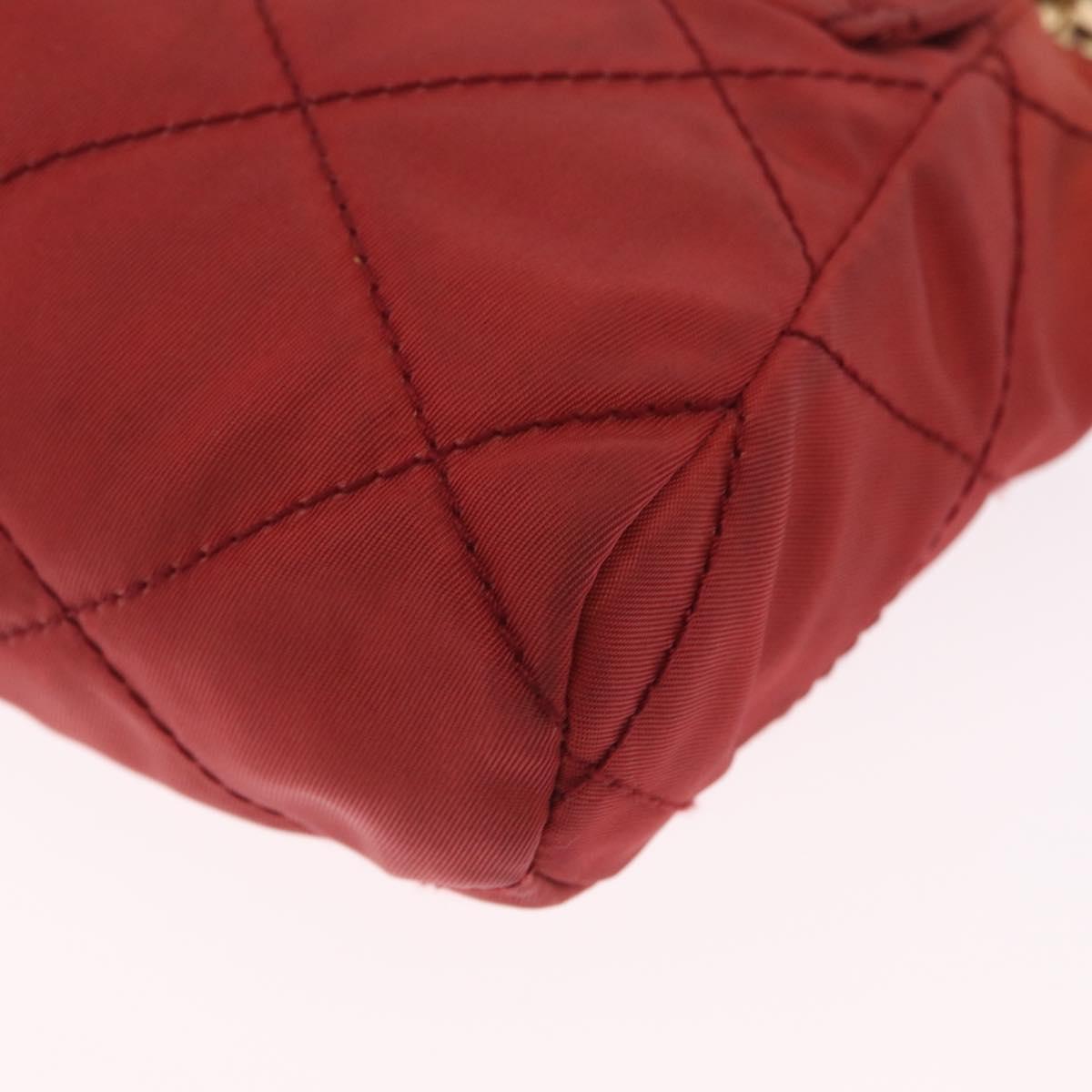 PRADA Chain Shoulder Bag Nylon Red Gold Auth 211952