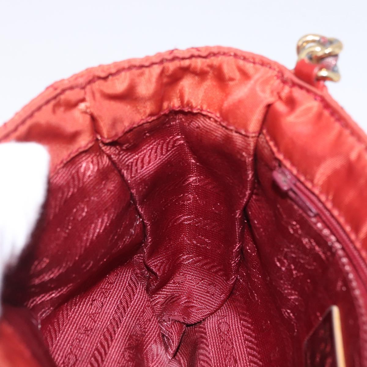 PRADA Chain Shoulder Bag Nylon Red Gold Auth 211952
