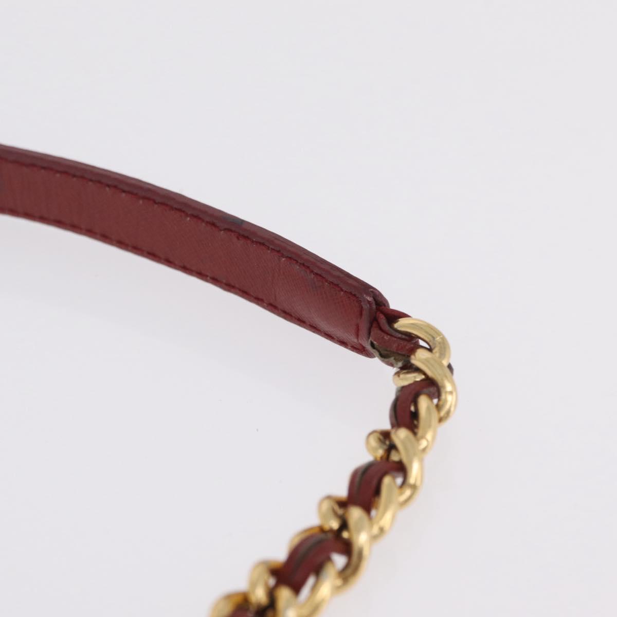 PRADA Chain Shoulder Bag Nylon Red Gold Auth 211952