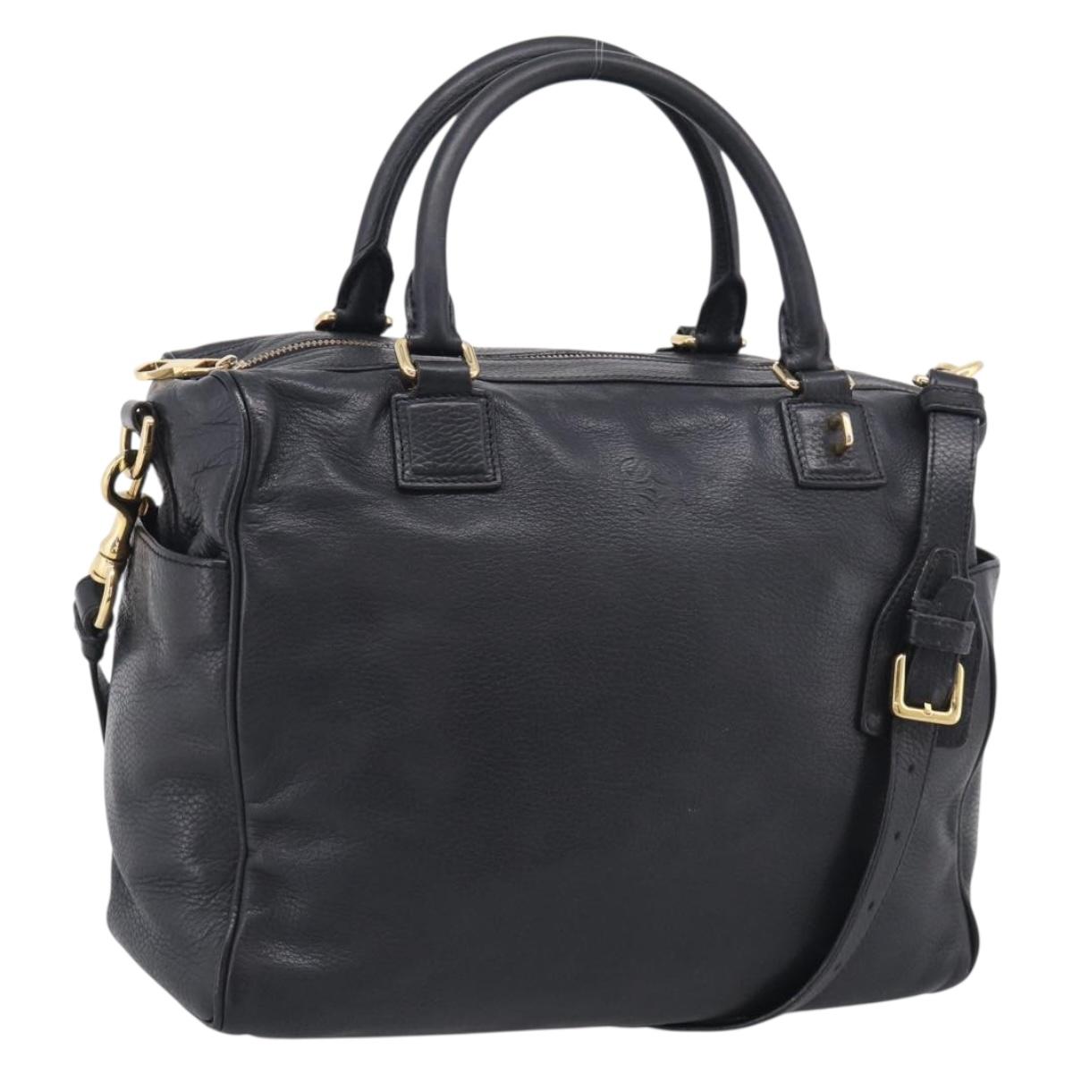 LOEWE Hand Bag Leather 2way Black Gold Auth 211953A