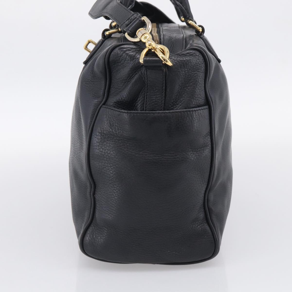 LOEWE Hand Bag Leather 2way Black Gold Auth 211953A