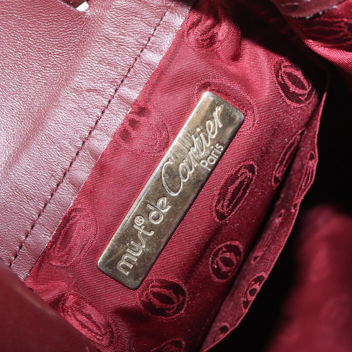 Cartier Must Line Shoulder Bag Leather Bordeaux Gold Auth 211954