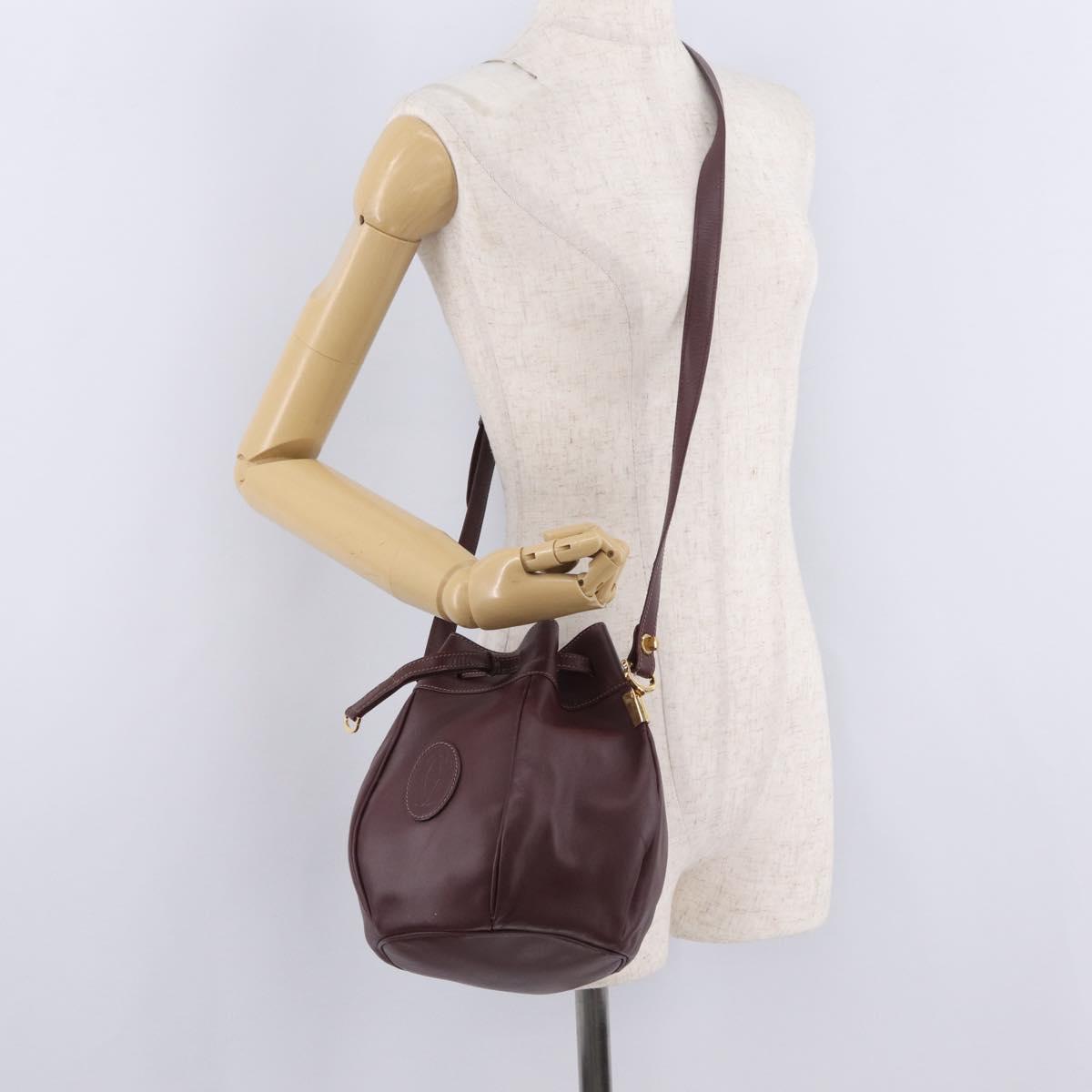 Cartier Must Line Shoulder Bag Leather Bordeaux Gold Auth 211954
