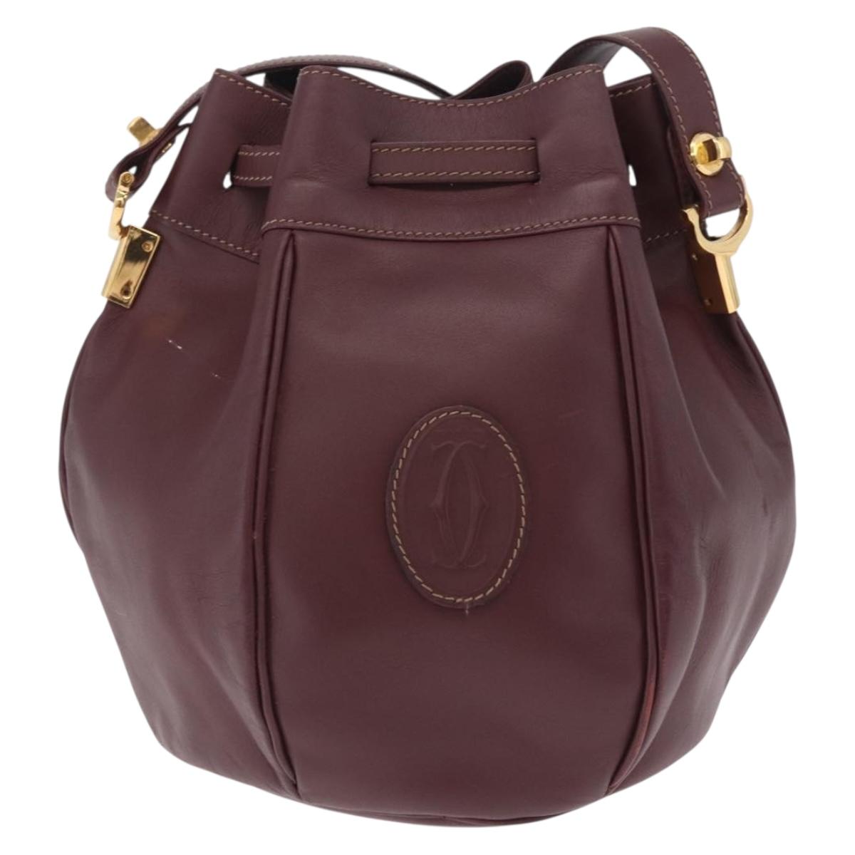 Cartier Must Line Shoulder Bag Leather Bordeaux Gold Auth 211954