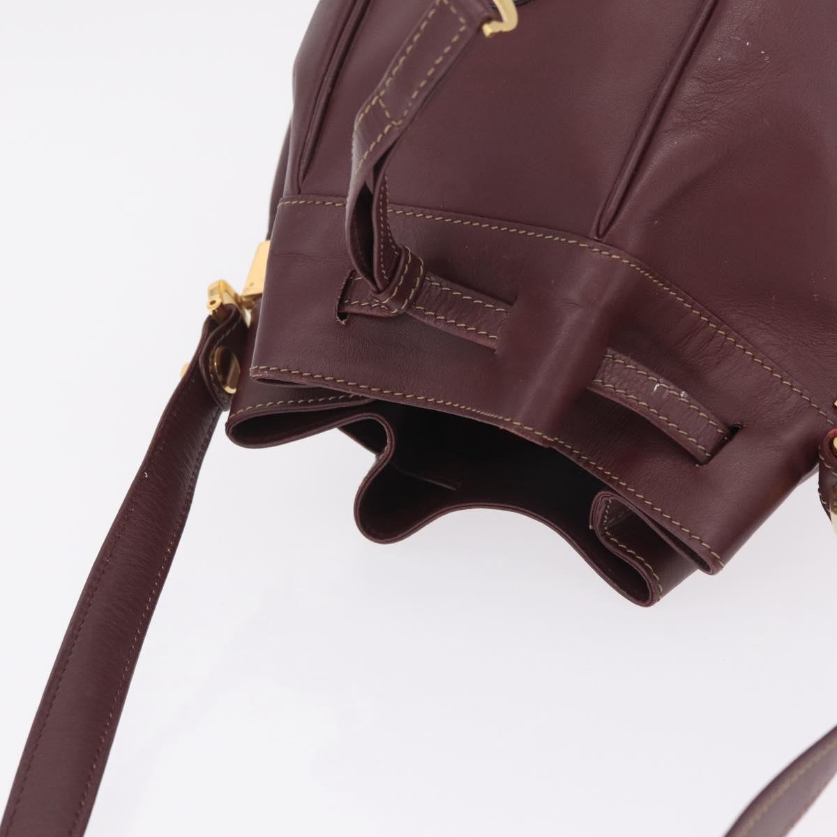 Cartier Must Line Shoulder Bag Leather Bordeaux Gold Auth 211954