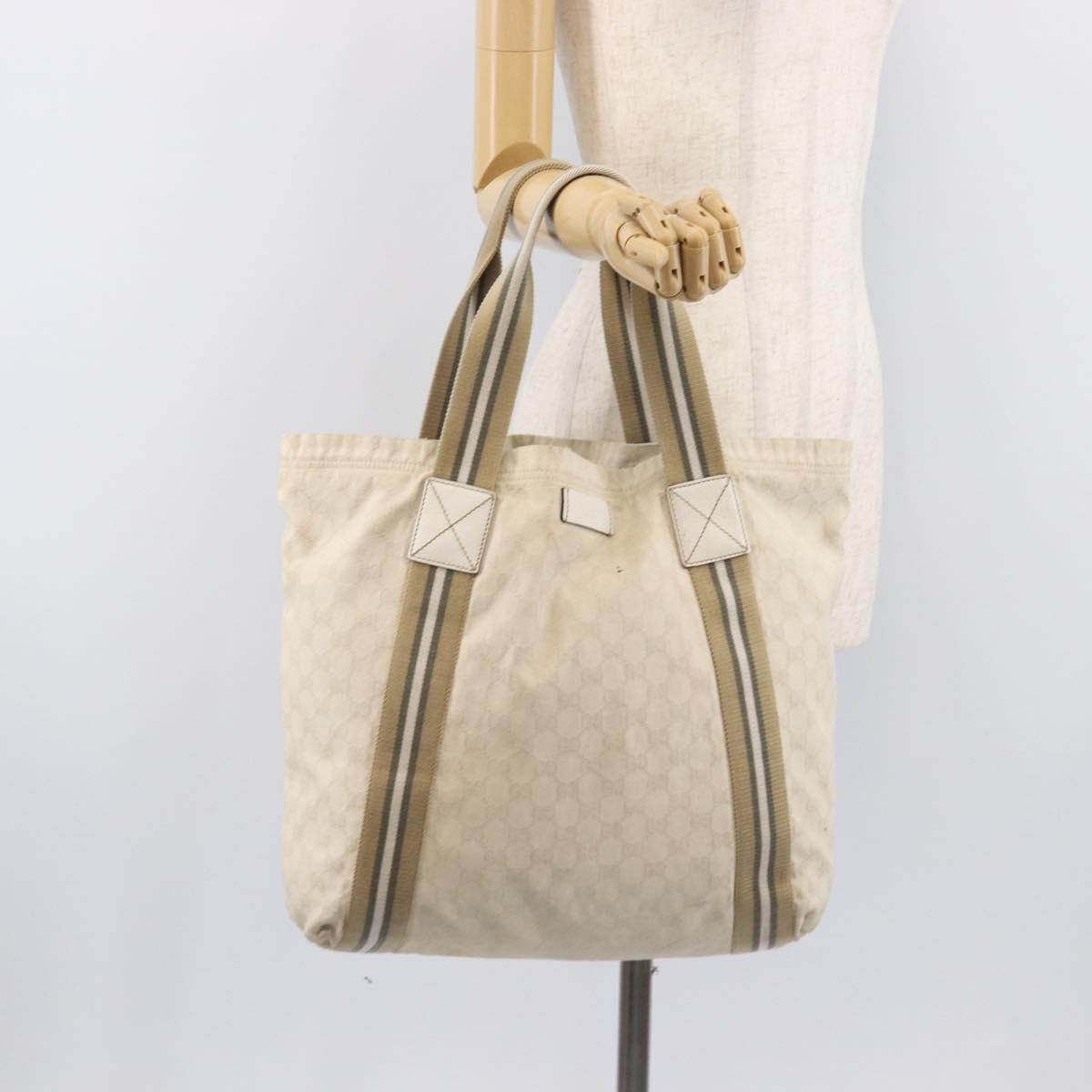 GUCCI GG Canvas Sherry Line Tote Bag Beige 189669 Auth 211957