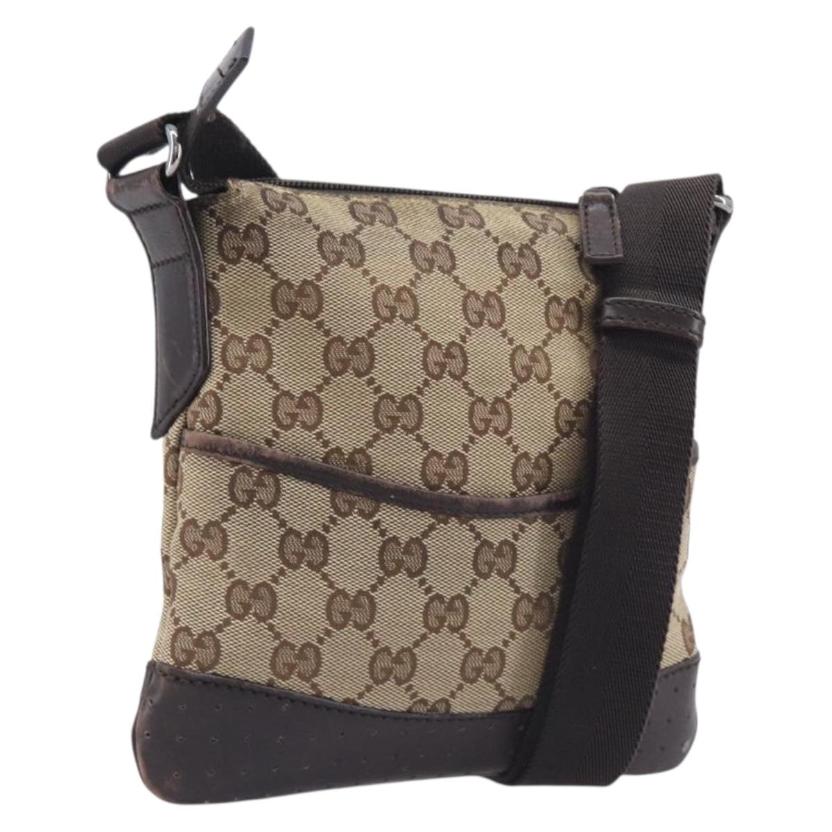 GUCCI GG Canvas Shoulder Bag Beige Silver 147671 Auth 211962
