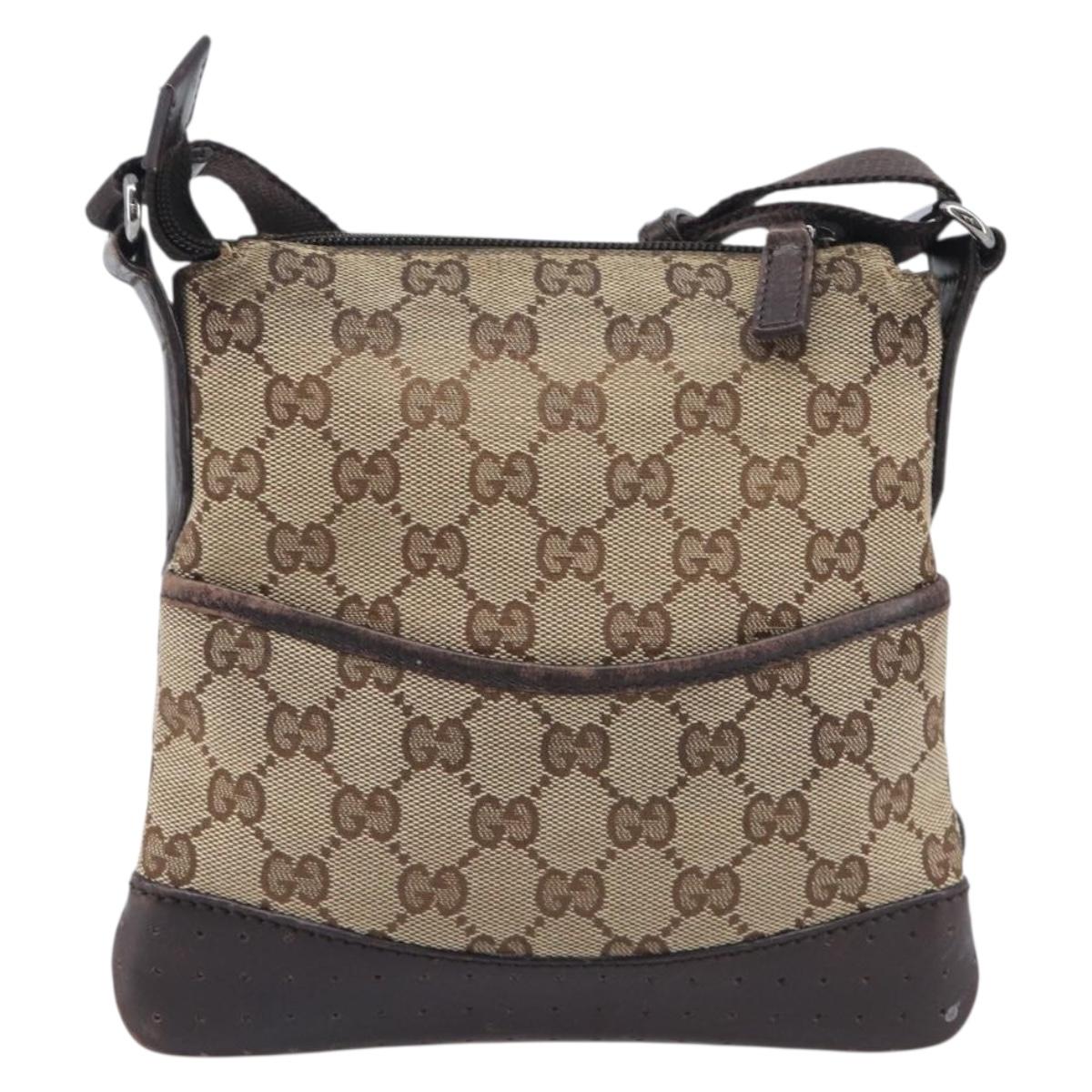 GUCCI GG Canvas Shoulder Bag Beige Silver 147671 Auth 211962