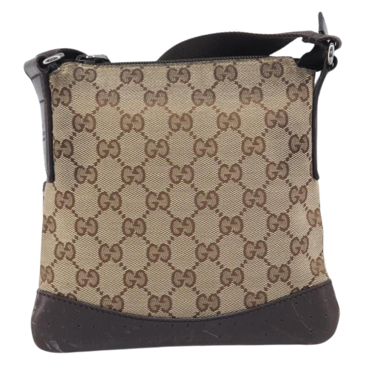 GUCCI GG Canvas Shoulder Bag Beige Silver 147671 Auth 211962