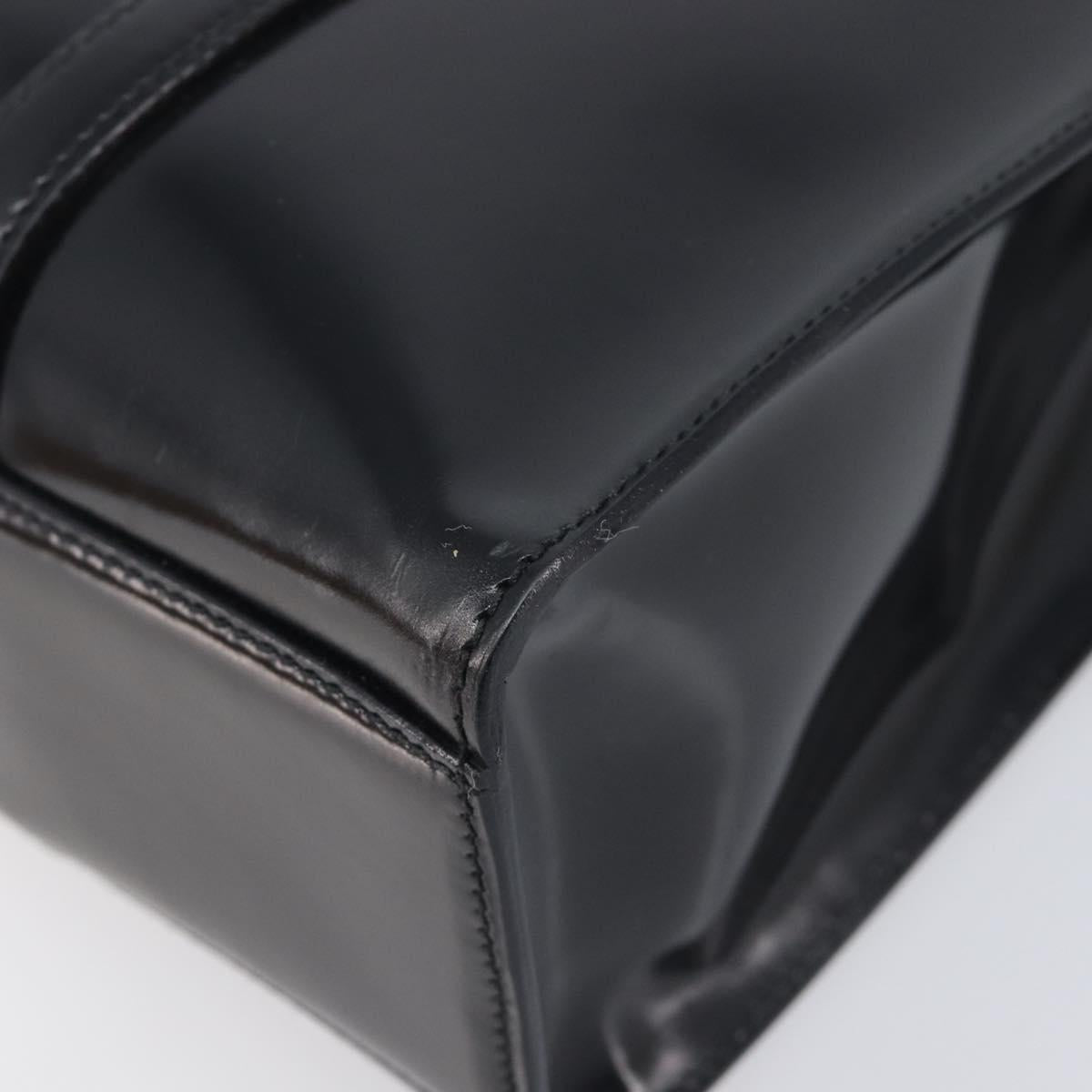 PRADA Hand Bag Patent Leather Black Silver Auth 211963