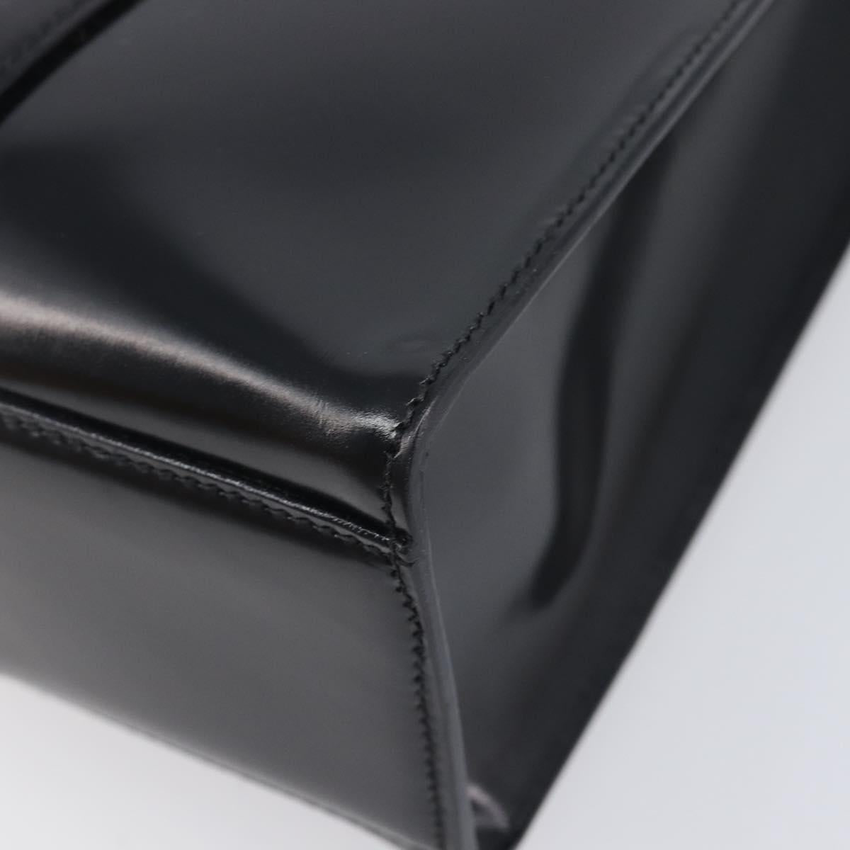 PRADA Hand Bag Patent Leather Black Silver Auth 211963