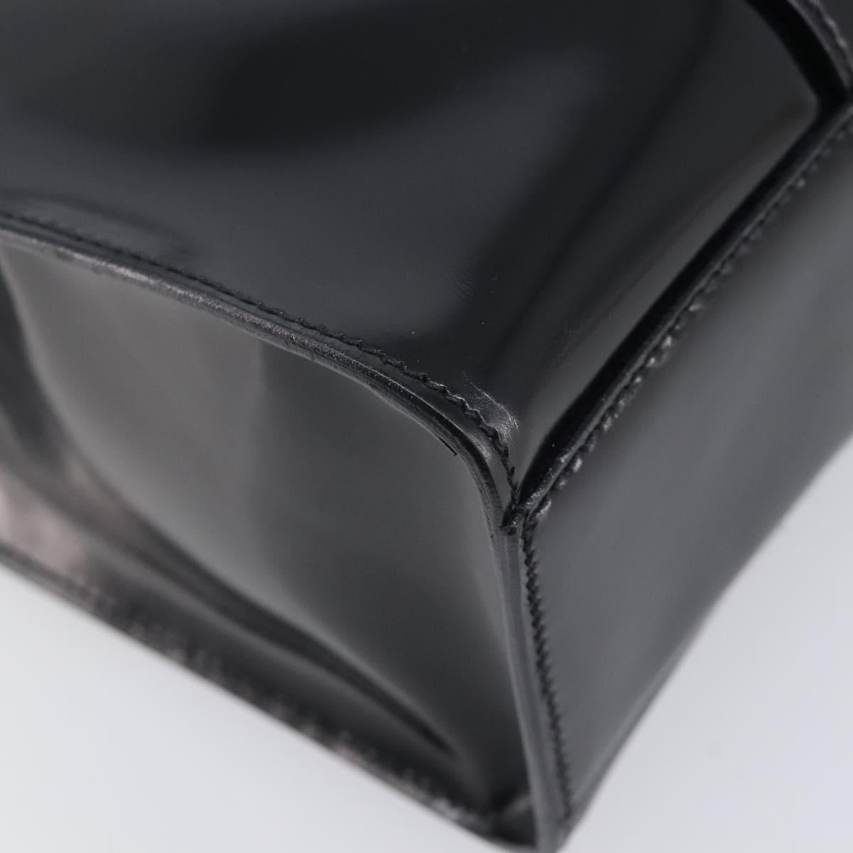 PRADA Hand Bag Patent Leather Black Silver Auth 211963